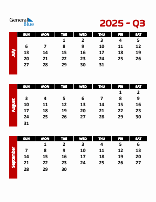 Quarter 3 2025 calendar template