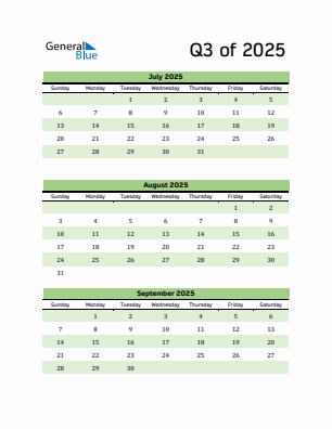 Quarter 3 2025 calendar template