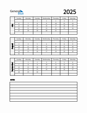 Quarter 3 2025 calendar template