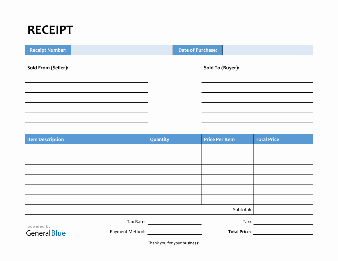 Free Receipt Template in PDF (Blue)