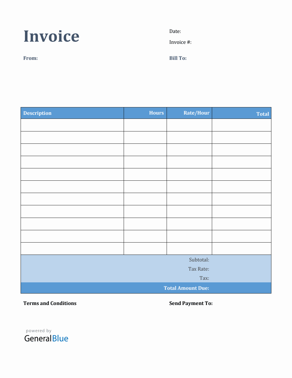 PDF Invoice Template for U.S. Freelancers With Tax calculation (Colorful)
