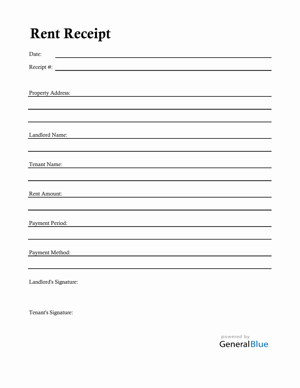 Free Customizable Apartment Rent Receipt Template with Signature Fields (Excel)