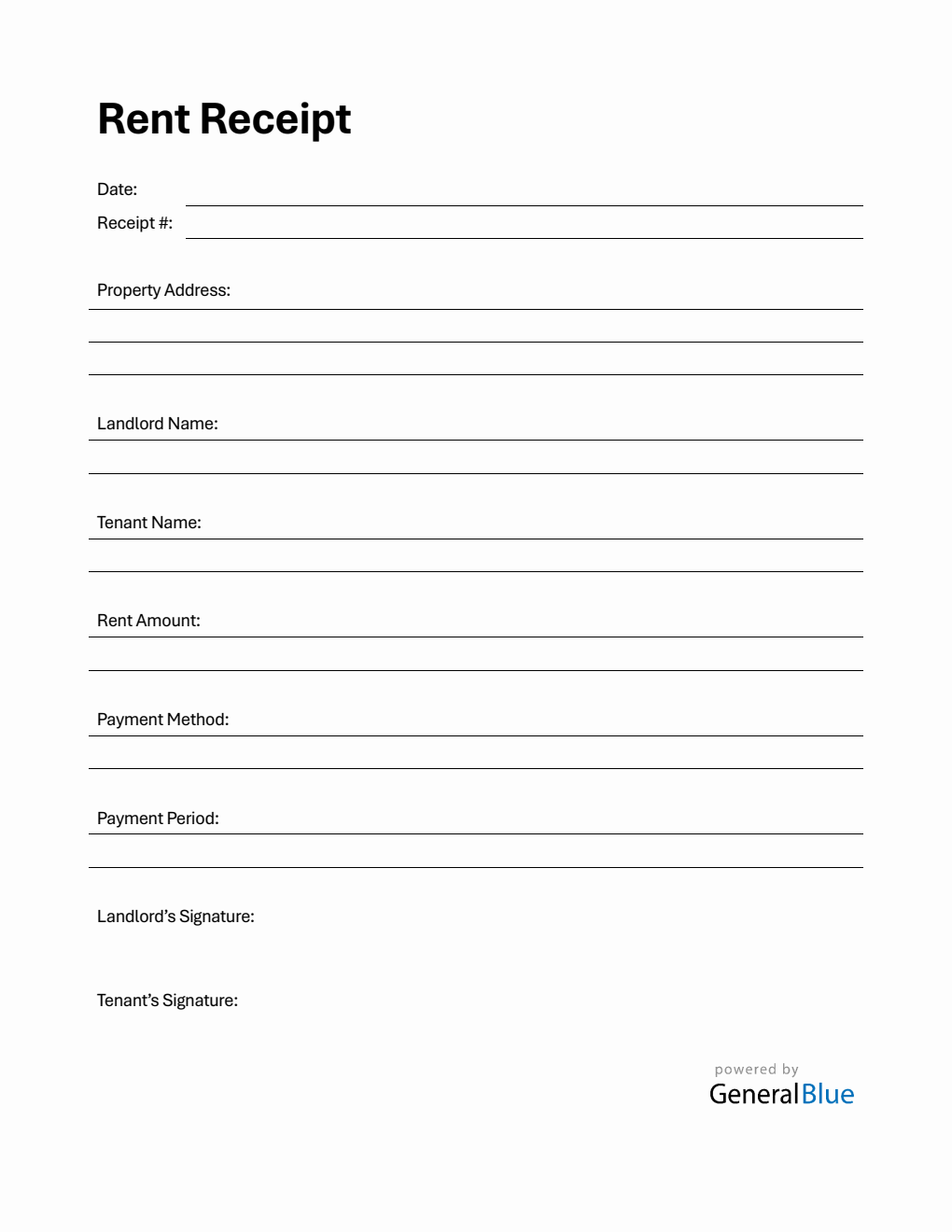 Free Downloadable Apartment Rent Receipt Template with Signature Fields (Word)