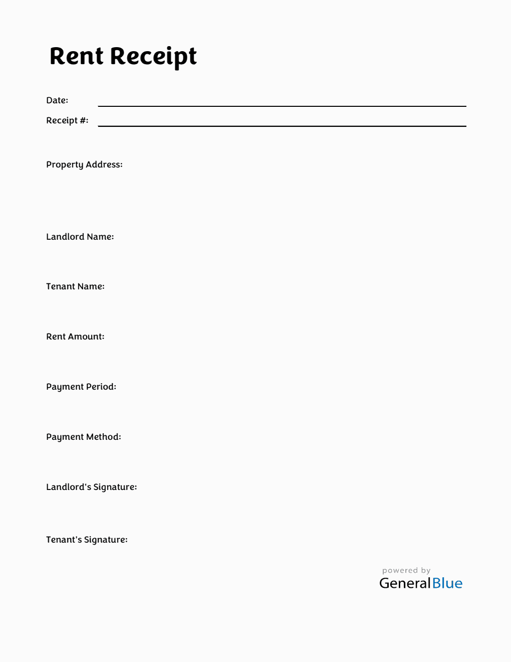 Free Editable Apartment Rent Receipt Template with Signature Fields (Excel)