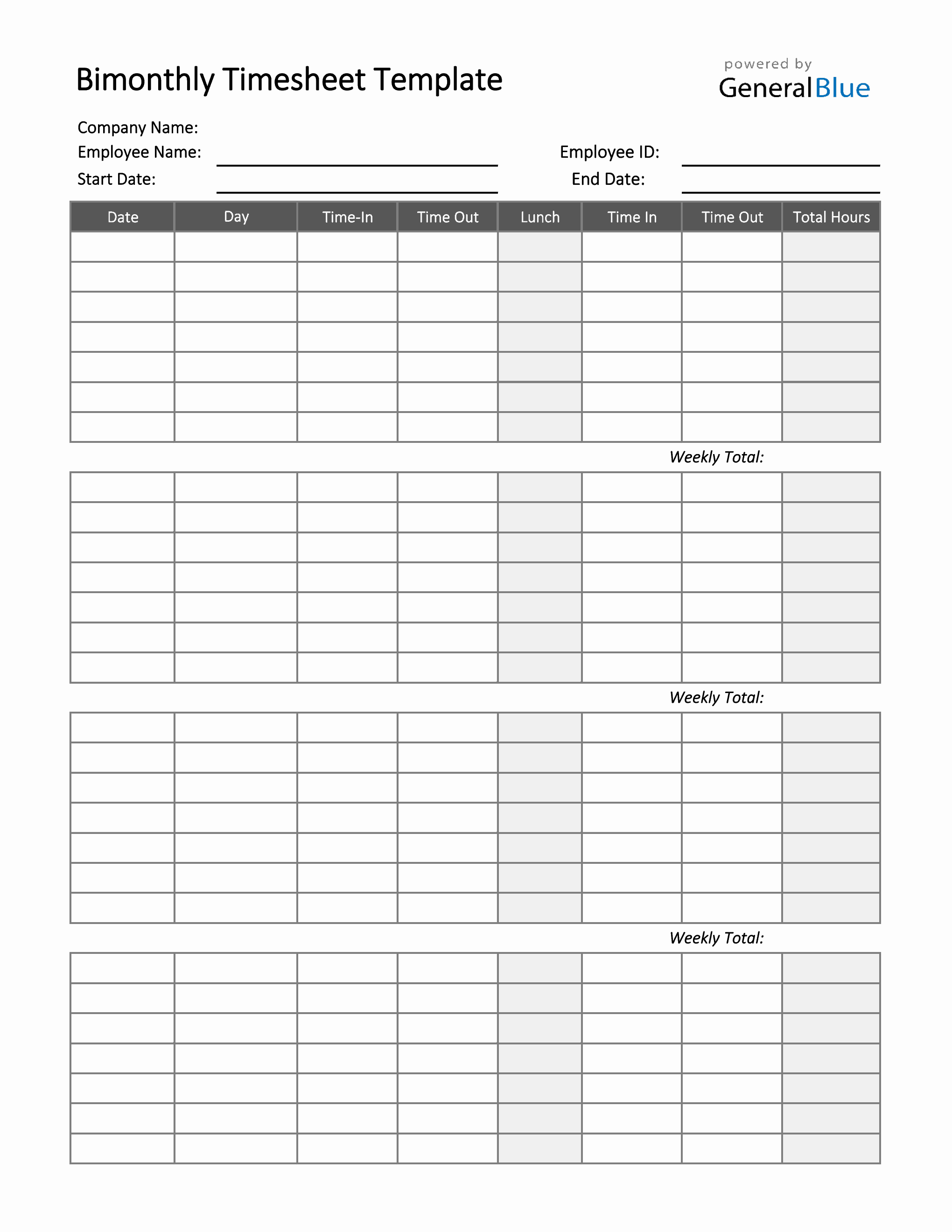 Excel Timesheet Template Bi Weekly Lalapatheater