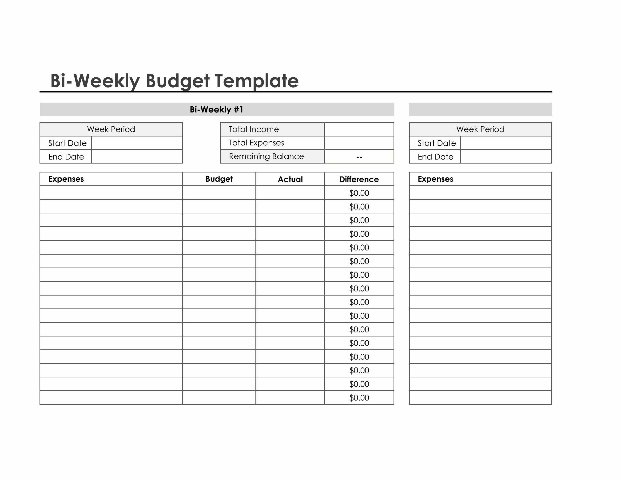 Free Bi Weekly Budget Template Excel