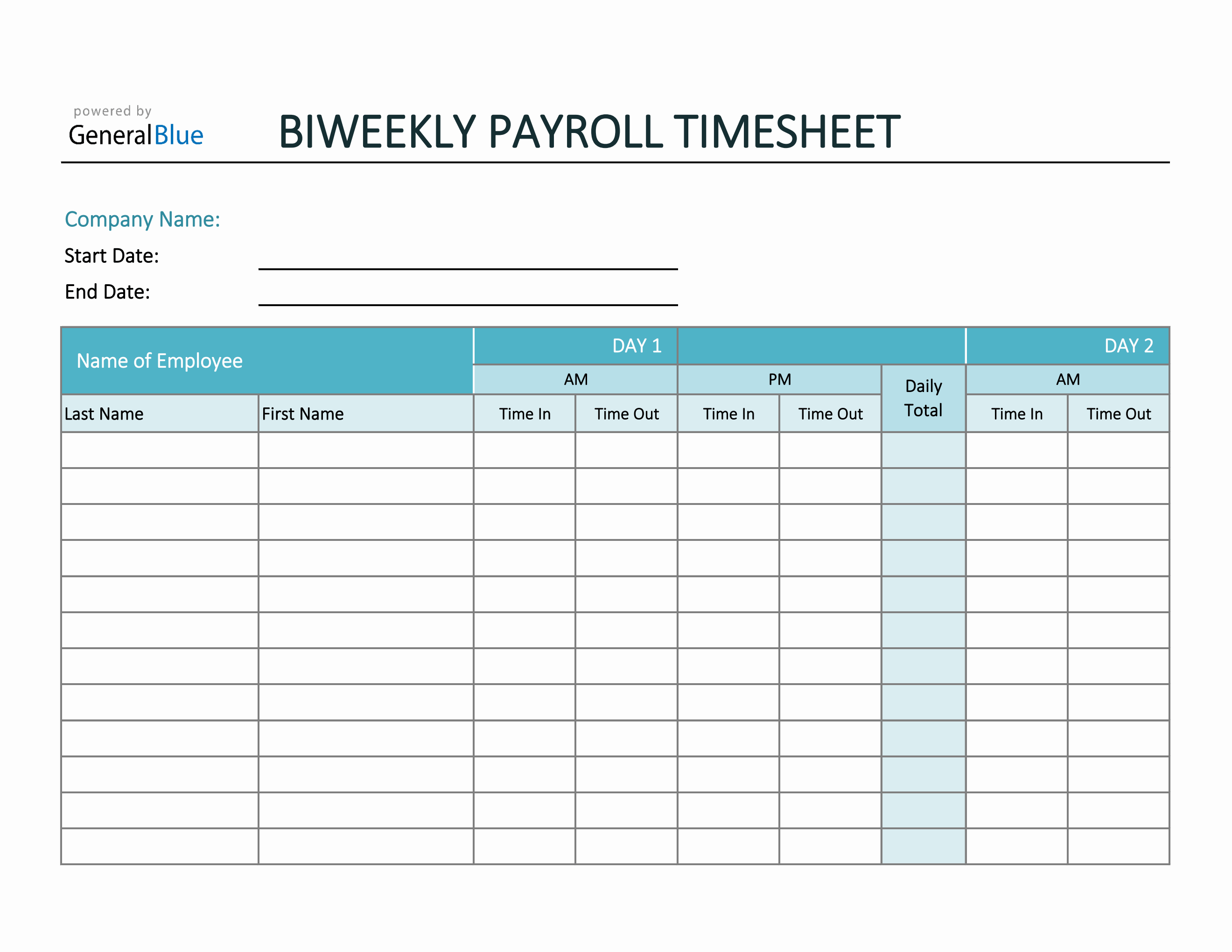 hourly salary work week schedule template