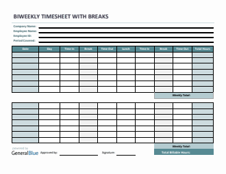 Biweekly Timesheet With Multiple Breaks in Excel