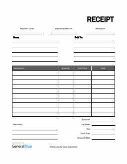 blank receipt template in excel basic