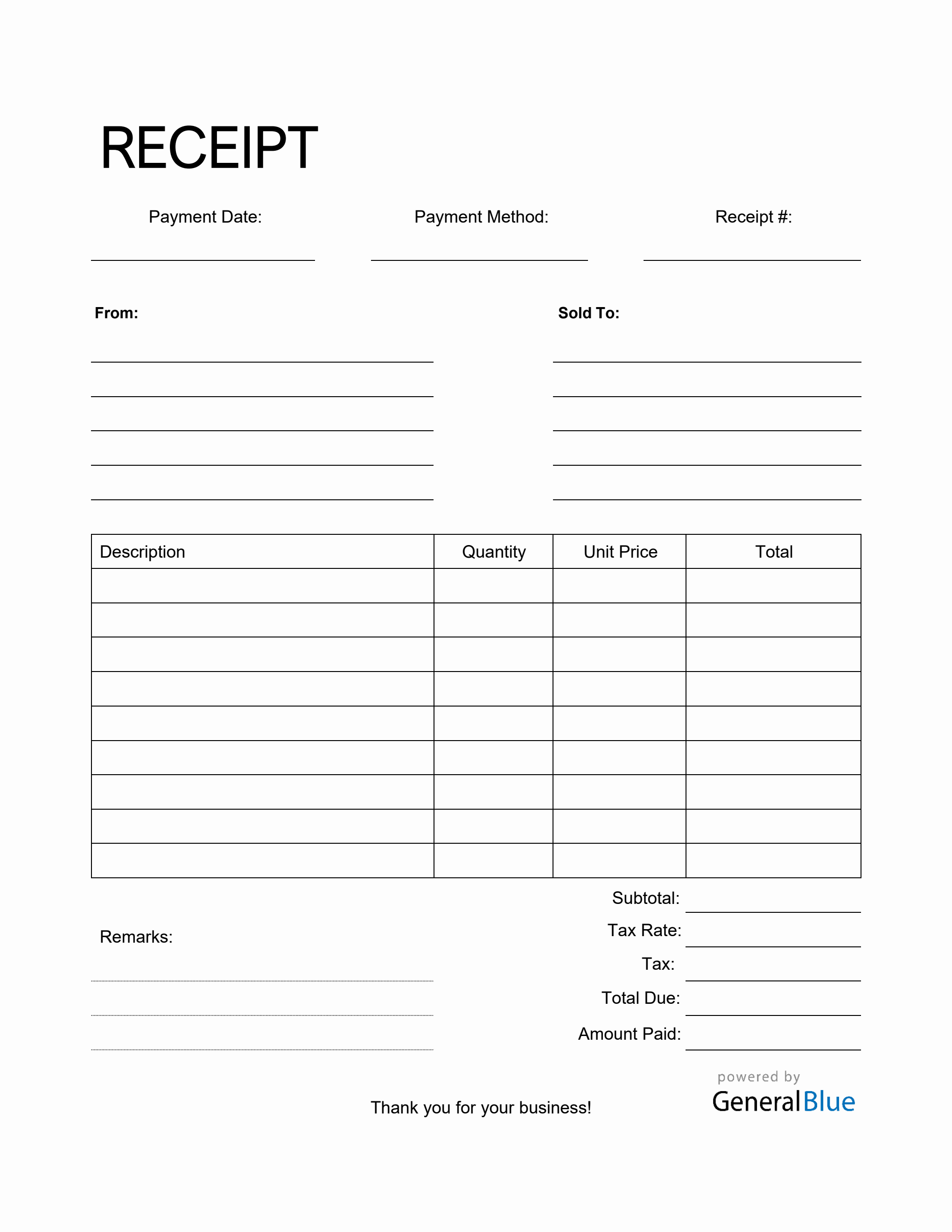 Blank Receipt Template In Pdf Simple 6797