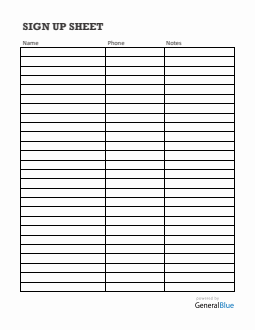 Blank Sign-Up Sheet in Word