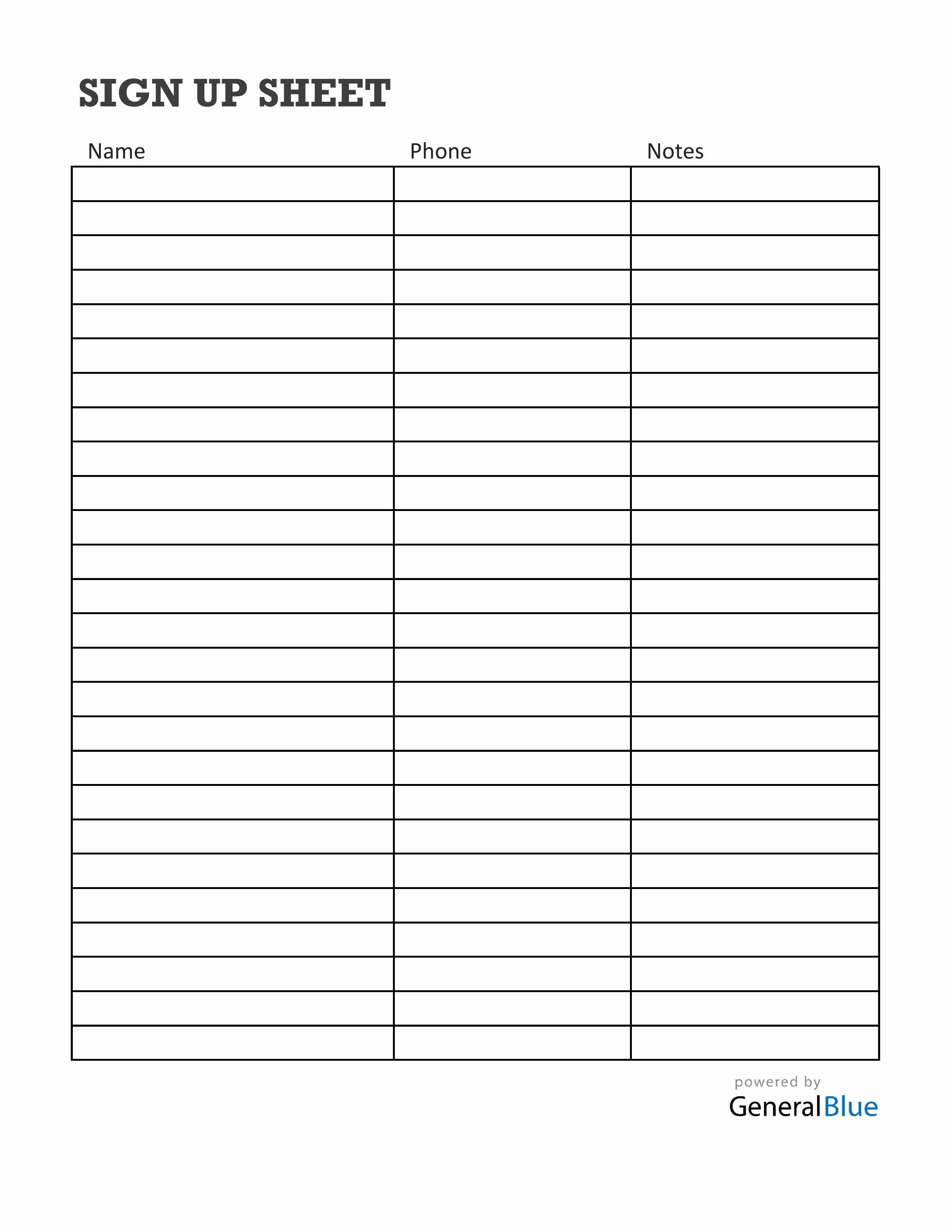 Blank SignUp Sheet in Excel