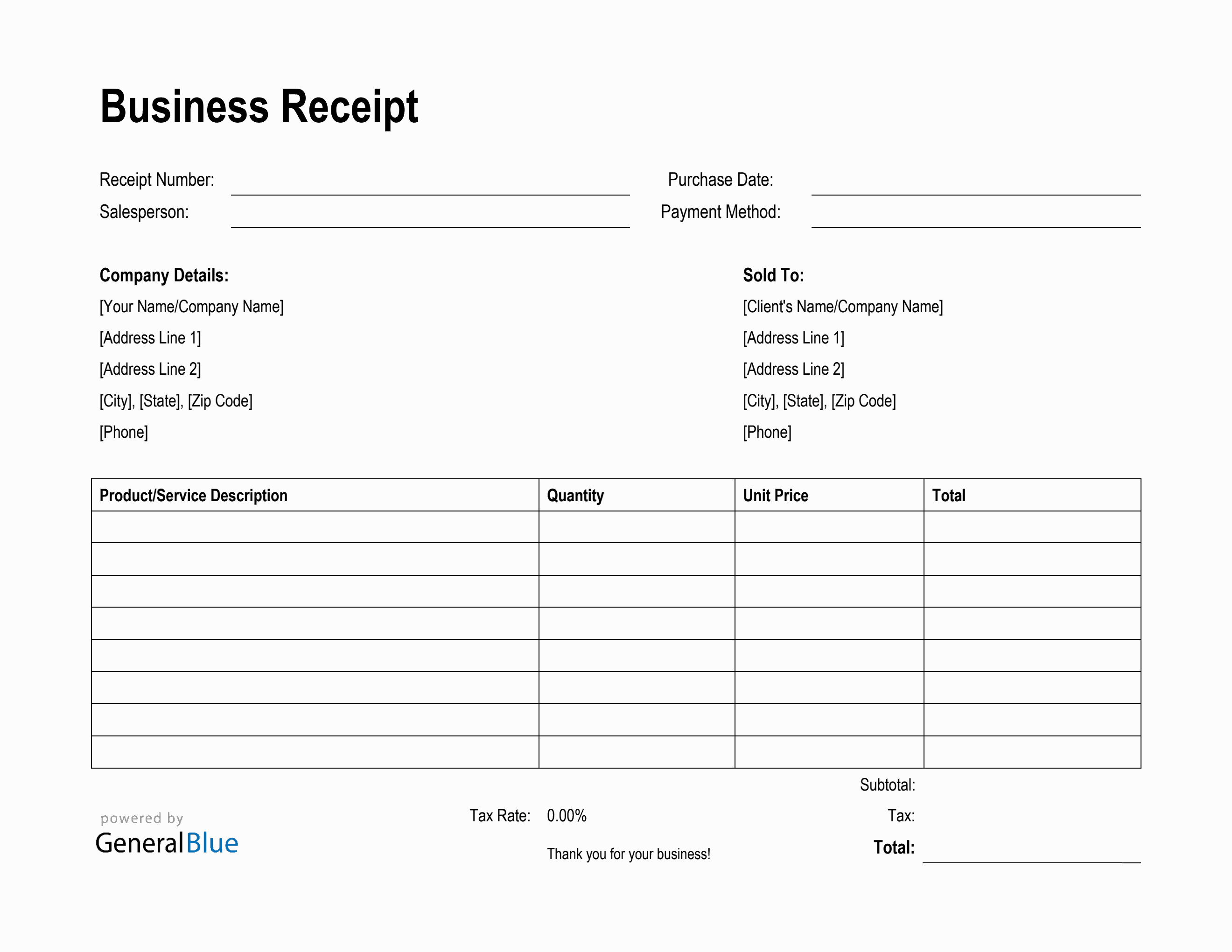 Simple Business Receipt Template in Word