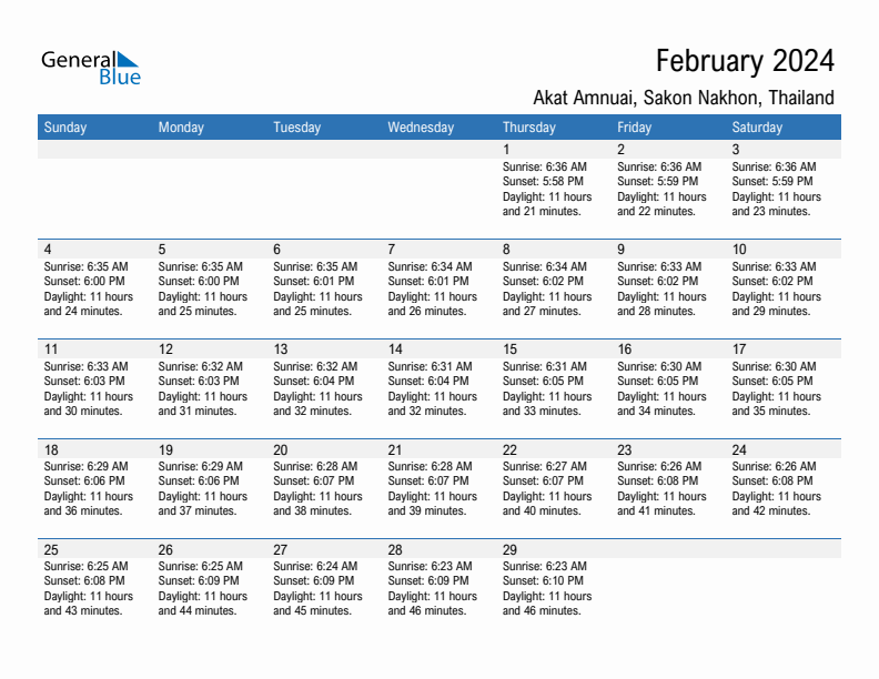 Akat Amnuai February 2024 sunrise and sunset calendar in PDF, Excel, and Word