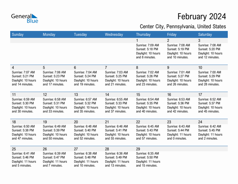 Center City February 2024 sunrise and sunset calendar in PDF, Excel, and Word