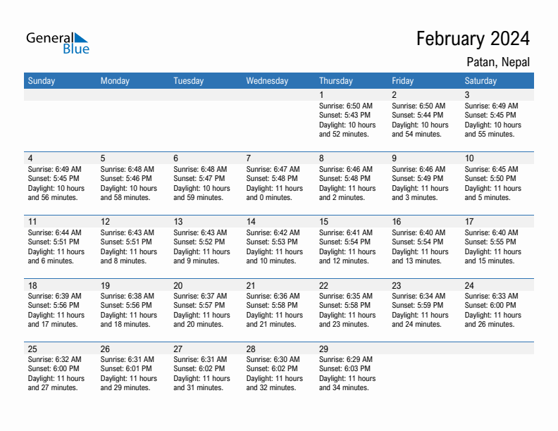 Patan February 2024 sunrise and sunset calendar in PDF, Excel, and Word