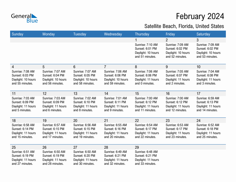 Satellite Beach February 2024 sunrise and sunset calendar in PDF, Excel, and Word