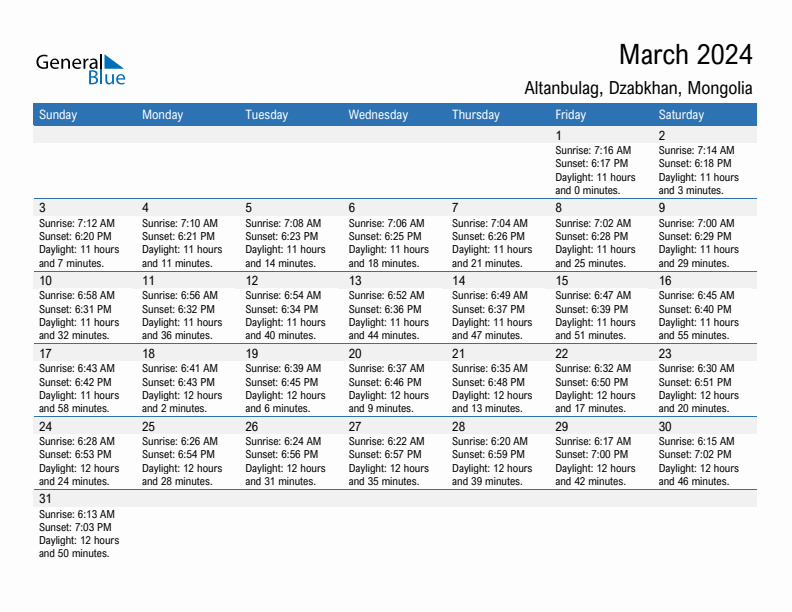 Altanbulag March 2024 sunrise and sunset calendar in PDF, Excel, and Word