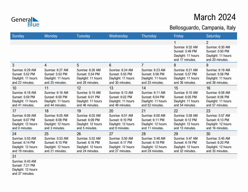 Bellosguardo March 2024 sunrise and sunset calendar in PDF, Excel, and Word