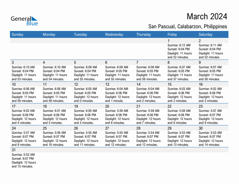 San Pascual March 2024 sunrise and sunset calendar in PDF, Excel, and Word