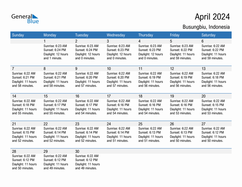 Busungbiu April 2024 sunrise and sunset calendar in PDF, Excel, and Word