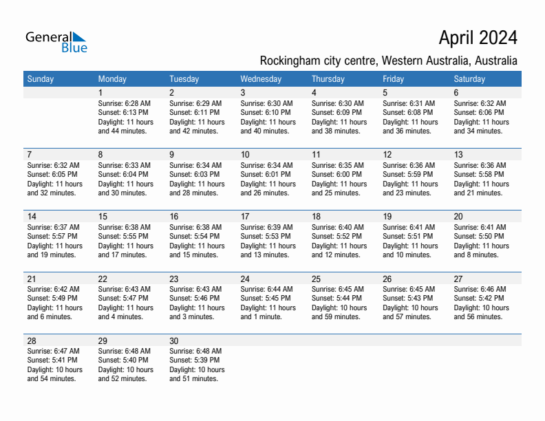 Rockingham city centre April 2024 sunrise and sunset calendar in PDF, Excel, and Word