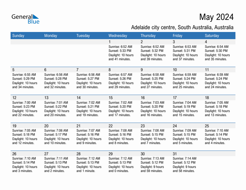 Adelaide city centre May 2024 sunrise and sunset calendar in PDF, Excel, and Word