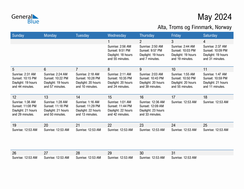 Alta May 2024 sunrise and sunset calendar in PDF, Excel, and Word