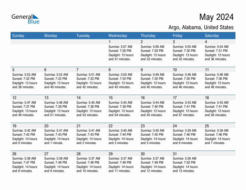 Argo May 2024 sunrise and sunset calendar in PDF, Excel, and Word