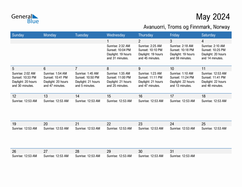 Avanuorri May 2024 sunrise and sunset calendar in PDF, Excel, and Word