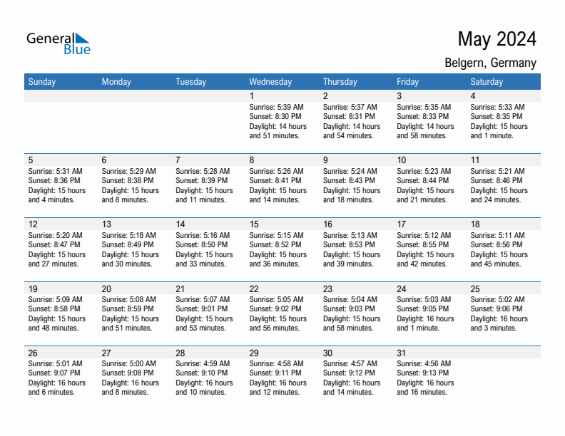 Belgern May 2024 sunrise and sunset calendar in PDF, Excel, and Word