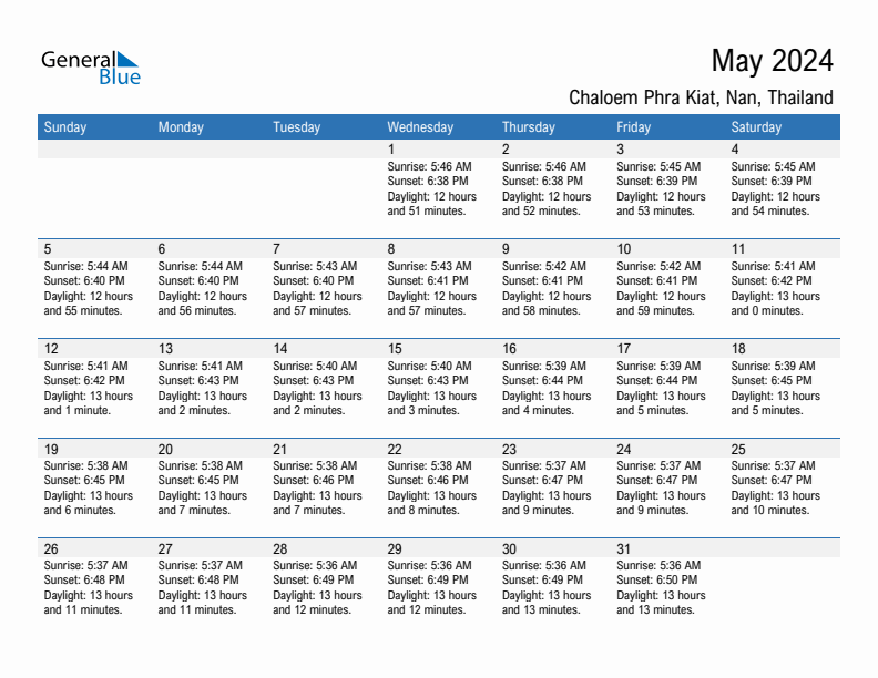 Chaloem Phra Kiat May 2024 sunrise and sunset calendar in PDF, Excel, and Word