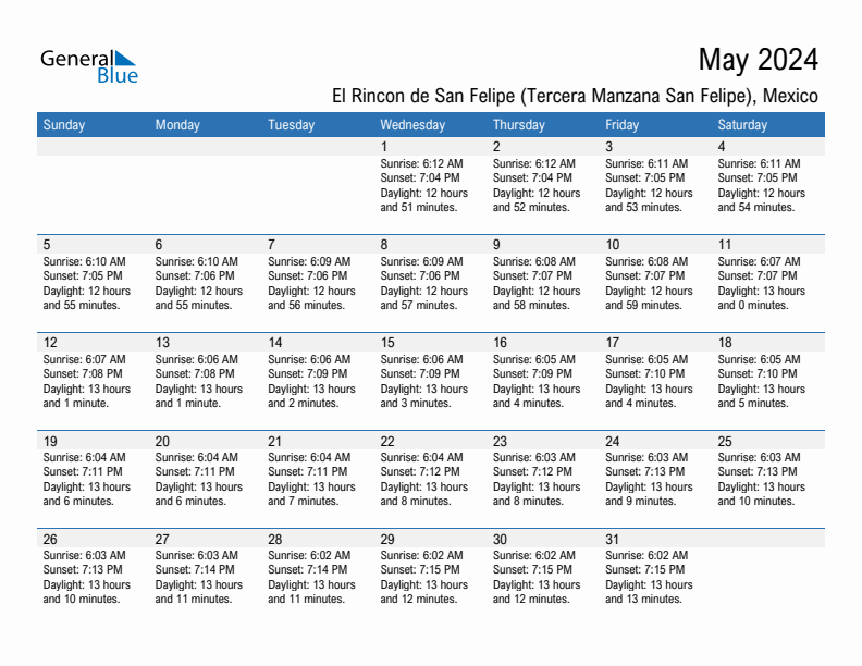 El Rincon de San Felipe (Tercera Manzana San Felipe) May 2024 sunrise and sunset calendar in PDF, Excel, and Word