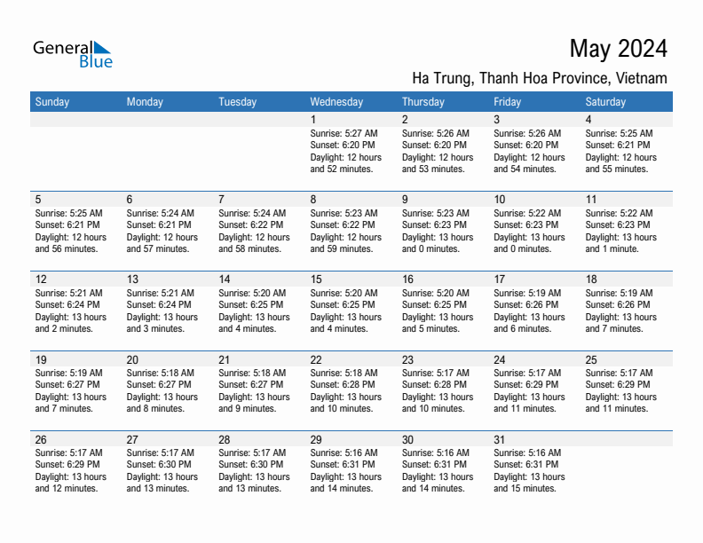 Ha Trung May 2024 sunrise and sunset calendar in PDF, Excel, and Word