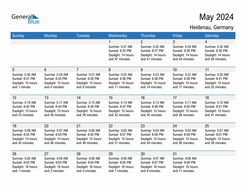 Heidenau May 2024 sunrise and sunset calendar in PDF, Excel, and Word