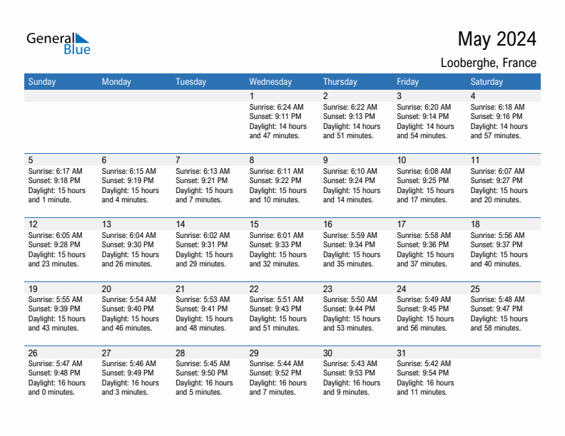 Looberghe May 2024 sunrise and sunset calendar in PDF, Excel, and Word