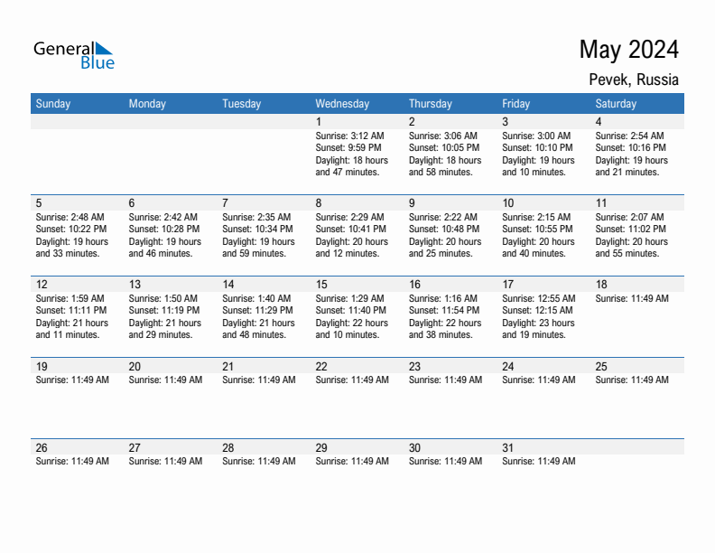 Pevek May 2024 sunrise and sunset calendar in PDF, Excel, and Word