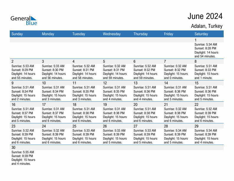 Adalan June 2024 sunrise and sunset calendar in PDF, Excel, and Word