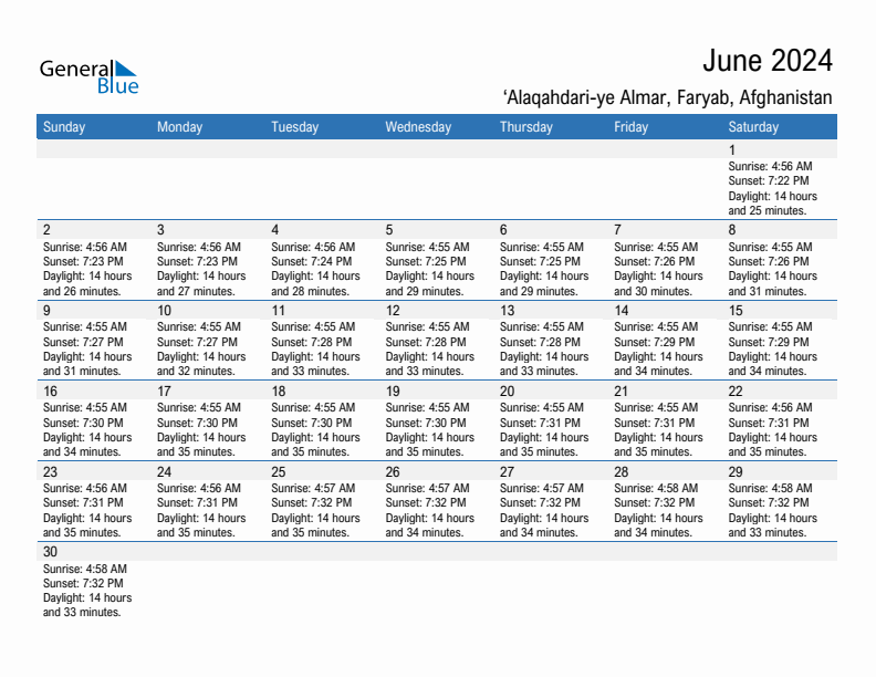 'Alaqahdari-ye Almar June 2024 sunrise and sunset calendar in PDF, Excel, and Word