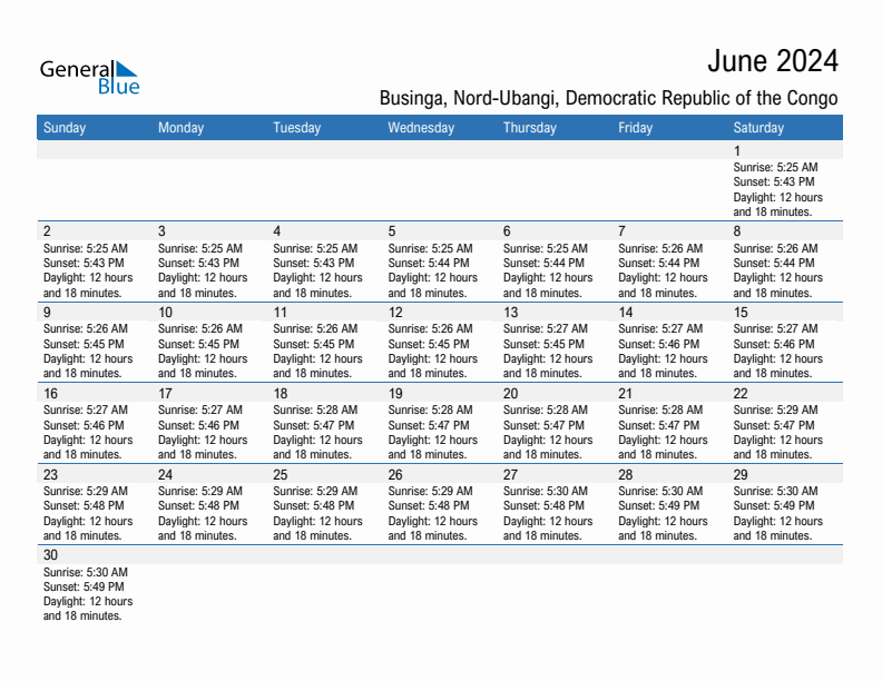 Businga June 2024 sunrise and sunset calendar in PDF, Excel, and Word