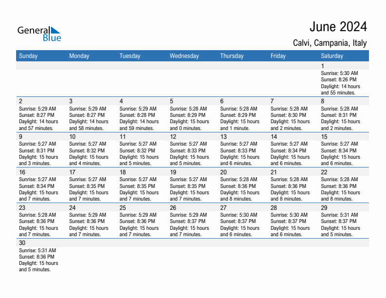 Calvi June 2024 sunrise and sunset calendar in PDF, Excel, and Word