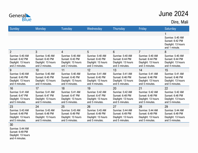 Dire June 2024 sunrise and sunset calendar in PDF, Excel, and Word