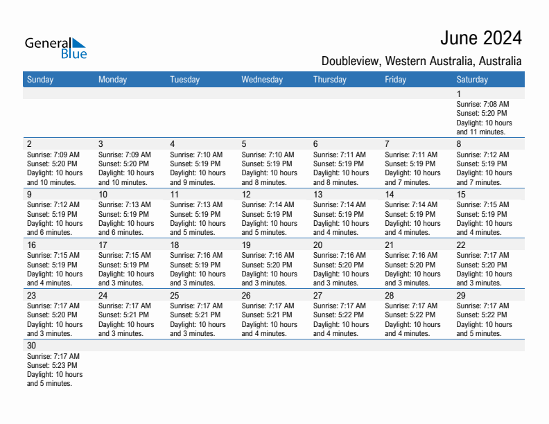 Doubleview June 2024 sunrise and sunset calendar in PDF, Excel, and Word