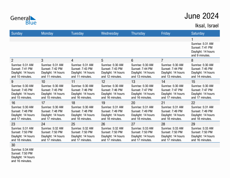 Iksal June 2024 sunrise and sunset calendar in PDF, Excel, and Word