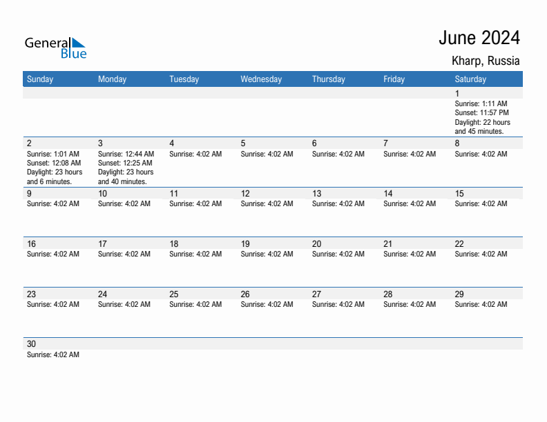 Kharp June 2024 sunrise and sunset calendar in PDF, Excel, and Word