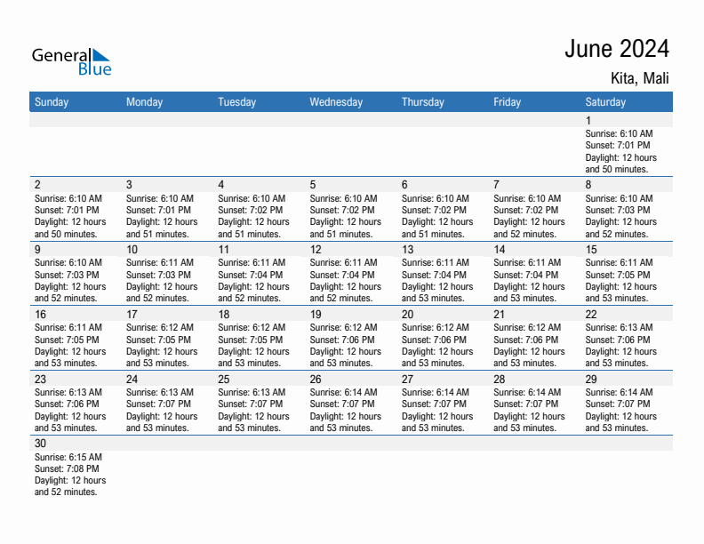 Kita June 2024 sunrise and sunset calendar in PDF, Excel, and Word