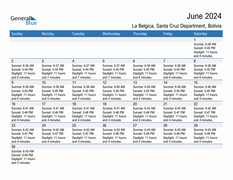 La Belgica June 2024 sunrise and sunset calendar in PDF, Excel, and Word