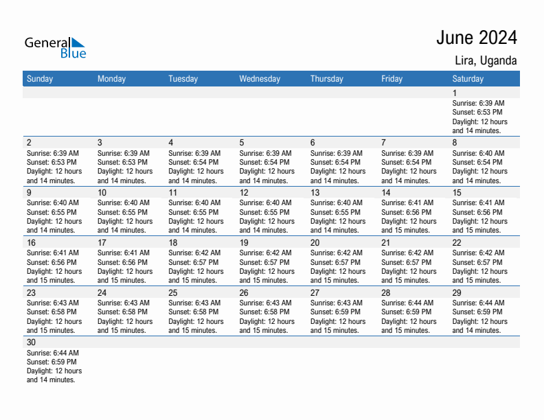 Lira June 2024 sunrise and sunset calendar in PDF, Excel, and Word