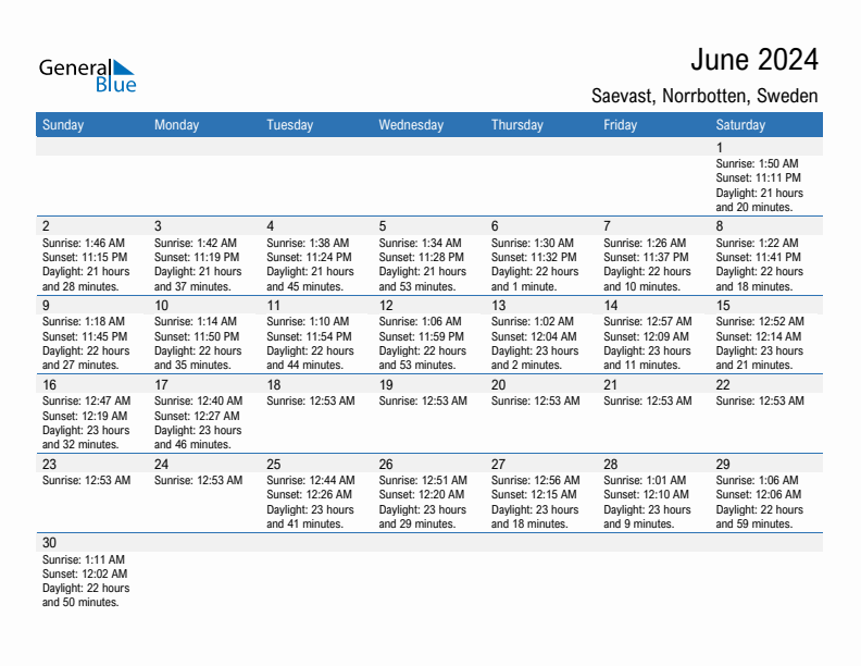 Saevast June 2024 sunrise and sunset calendar in PDF, Excel, and Word