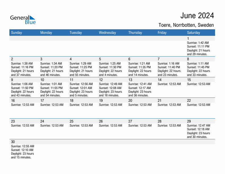 Toere June 2024 sunrise and sunset calendar in PDF, Excel, and Word